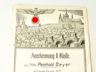 Urkundennachlass eines Infanteristen, unter anderem Anerkennungsurkunden der II. und III. Klasse für besondere Leistungen im Protektorat