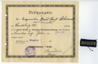 Preußen Landwehr-Dienstauszeichnung II. Klasse mit Besitzzeugnis von 1911