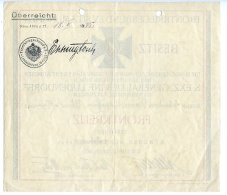 Frontkriegerbund, Verleihungsurkunde zum Frontkreuz datiert 1925