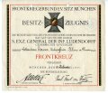 Frontkriegerbund, Verleihungsurkunde zum Frontkreuz datiert 1925