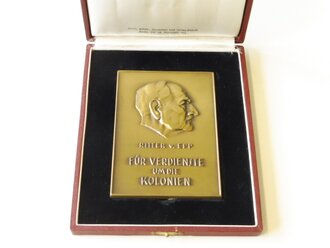 Plakette " Für Verdienste um die Kolonien " in Bronze, im Etui