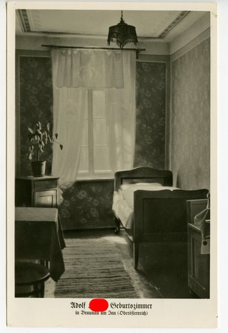 Propagandakarte Adolf Hitlers Geburtszimmer in Braunau am Inn, Hans Friedr. Simon Wiesbaden