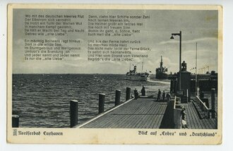 Ansichtskarte Nordseebad Cuxhaven, Blick auf "Cobra" und "Deutschland", datiert 1940