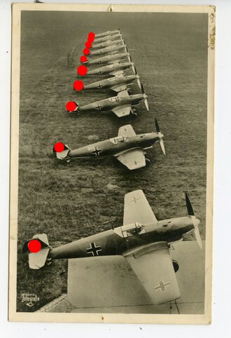 Ansichtskarte Unsere Luftwaffe, Jagdeinsitzer- Staffel Bf.109 vor dem Start, datiert 1939