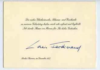 Prinz Louis Ferdinand v. Preußen, eigenhändige Unterschrift auf Dankeskarte von 1977, im Umschlag