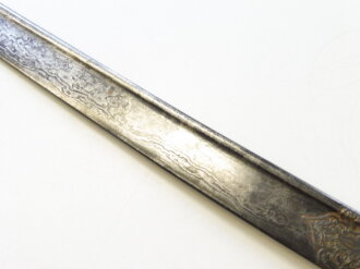 Sachsen Säbel für Artillerie M1874, Eisenhauer Damaststahlklinge mit Ätzung