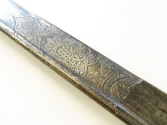 Sachsen Säbel für Artillerie M1874, Eisenhauer Damaststahlklinge mit Ätzung