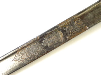 Sachsen Säbel für Artillerie M1874, Eisenhauer Damaststahlklinge mit Ätzung