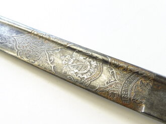 Sachsen Säbel für Artillerie M1874, Eisenhauer Damaststahlklinge mit Ätzung
