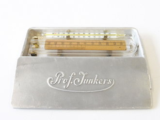 Aluminiumdose mit Thermometer bezeichnet " Prof. Junkers"