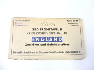 Fronttafel Kriegsschiff Erkennung England, Zerstörer und Geleitzerstörer vom April 1944