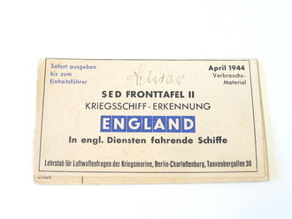 Fronttafel Kriegsschiff Erkennung England, In englischen Diensten fahrende Schiffe vom April 1944