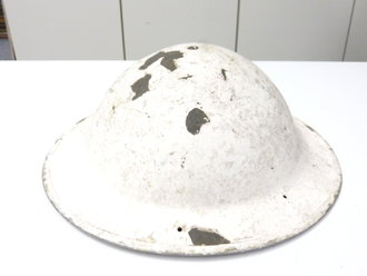 British WWII steel helmet , original white paint, liner is 1941 dated, uncleaned