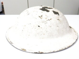 British WWII steel helmet , original white paint, liner is 1941 dated, uncleaned