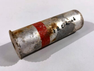 Abgeschossene Aluminiumhülse für die Signalpatrone Einzelstern Rot, datiert 1944, Hersteller ldc (Deutsche Pyrotechn. Fabriken G.m.b.H. Werk Cleebronn)