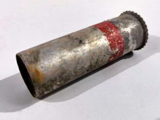 Abgeschossene Aluminiumhülse für die Signalpatrone Einzelstern Rot, datiert 1944, Hersteller ldc (Deutsche Pyrotechn. Fabriken G.m.b.H. Werk Cleebronn)