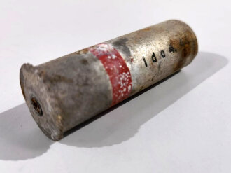 Abgeschossene Aluminiumhülse für die Signalpatrone Einzelstern Rot, datiert 1944, Hersteller ldc (Deutsche Pyrotechn. Fabriken G.m.b.H. Werk Cleebronn)