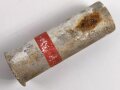 Abgeschossene Aluminiumhülse für die Signalpatrone Einzelstern Rot, datiert 1944, Hersteller ldc (Deutsche Pyrotechn. Fabriken G.m.b.H. Werk Cleebronn)