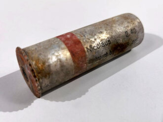 Abgeschossene Aluminiumhülse für die Signalpatrone Einzelstern Rot, datiert 1940, Hersteller Nicolaus