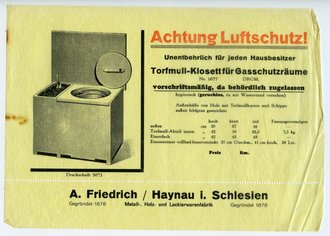 Werbeblatt Torfmull-Klosett für Gasschutzräume, A5