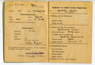 Luftschutz Dienstbuch zugleich Personalausweis, datiert 1944, Luftschutz-Warnkommando VI/18 Münster/Westf., Einband löst sich