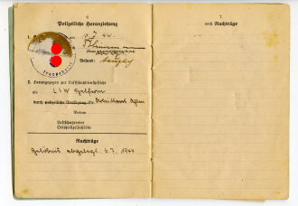 Luftschutz Dienstbuch zugleich Personalausweis, datiert 1944, Luftschutz-Warnkommando VI/18 Münster/Westf., Einband löst sich