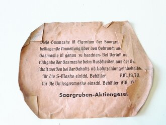 Saargruben AG, Luftschutz Volksgasmaske VM37 mit Filter in Bereitschaftsbüchse, die Maske defekt aber Nummerngleich mit der Aluminiumdose