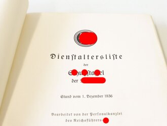 Dienstaltersliste der Schutzstaffel der NSDAP, Stand vom 1. Dezember 1936. Leicht gebraucht, guter Zustand