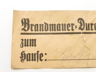 Luftschutz Pappschild " Brandmauer Durchbruch zum...