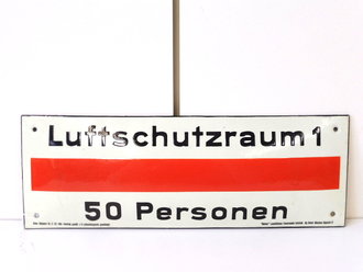 Emailschild " Luftschutzraum  50 Personen" 42 x 15cm, leuchtet im Dunkeln