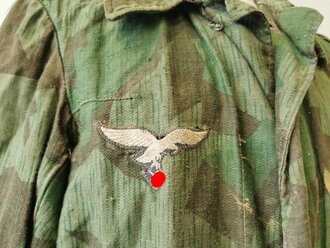 Luftwaffe Felddivision, Tarnfeldbluse mit original vernähtem Adler. Getragenes Stück, ungereinigt