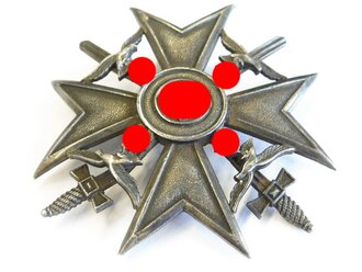 Spanienkreuz in silber mit Schwertern , Verliehenes Stück aus Silber mit markierung "835" Der Gegenhaken in der Zeit ergänzt, das Stück ist insgesamt leicht verbogen
