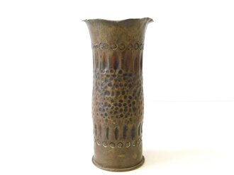 Vase aus Kartusche beschriftet" Russland im Kriege 1943 Gefr. Al. Nensel" Höhe 15cm. Nachkriegsumbau "Schwerter zu Pflugscharen"