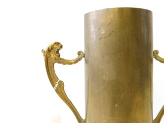 Vase aus amerikanischer 105MM  M14 Kartusche von 1943,  Höhe 27,5cm. Nachkriegsumbau "Schwerter zu Pflugscharen"