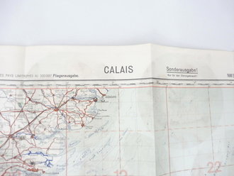 Deutsche Fliegerkarte Calais 60 x 62 cm, nach dem Krieg Rückseitig nochmals bedruckt " Schwerter zu Pflugscharen"
