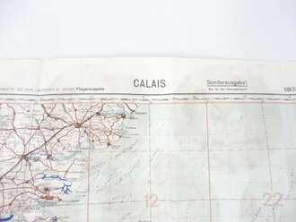 Deutsche Fliegerkarte Calais 60 x 62 cm, nach dem Krieg Rückseitig nochmals bedruckt " Schwerter zu Pflugscharen"