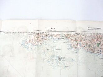 Deutsche Heereskarte Lorient 57 x 81 cm, nach dem Krieg Rückseitig nochmals bedruckt " Schwerter zu Pflugscharen"