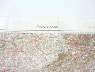 Deutsche Heereskarte Carcasonne 56 x 79 cm, nach dem Krieg Rückseitig nochmals bedruckt " Schwerter zu Pflugscharen"