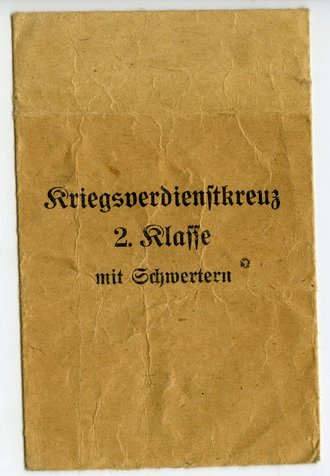 Tüte zum Kriegsverdienstkreuz 2.Klasse mit Schwertern, Hersteller Osang Dresden