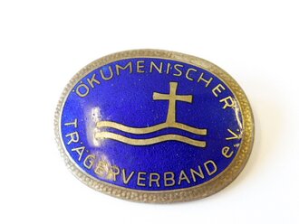 Emaillierte Brosche "Ökumenischer Trägerverband e.V." Breite 46mm