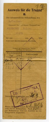 Ausweis für die Truppe bzgl. Zahnärztlicher Behandlung...