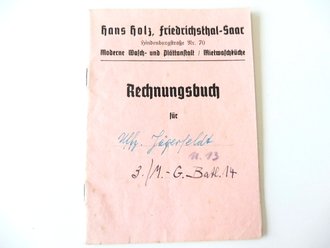 Rechnungsbuch einer Wäscherei aus Friedrichsthal-Saar für eine Uffz. Jägerfeldt vom 3./ M.G. Batl. 14