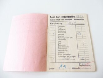 Rechnungsbuch einer Wäscherei aus Friedrichsthal-Saar für eine Uffz. Jägerfeldt vom 3./ M.G. Batl. 14