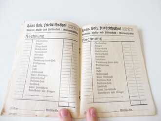 Rechnungsbuch einer Wäscherei aus Friedrichsthal-Saar für eine Uffz. Jägerfeldt vom 3./ M.G. Batl. 14
