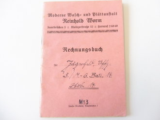 Rechnungsbuch einer Wäscherei aus Saarbrücken  für eine Uffz. Jägerfeldt vom 3./ M.G. Batl. 14