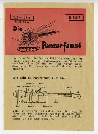 D 560/3 " Die Panzerfaust" Kleinformat, 4 Seiten, Druckvermerk von 1944