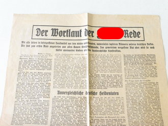 "Der Wortlaut der Führer Rede" vom 6.Oktober 1939. Zeitungsformat 4 Seiten