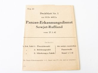 Deckblatt Nr. 1 zur H.Dv. 469/2a "Panzer Erkennungsdienst Sowjet Rußland vom 27.1.42"