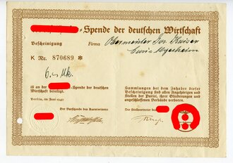 Spendenbescheinigung einer Firma für die "Adolf...