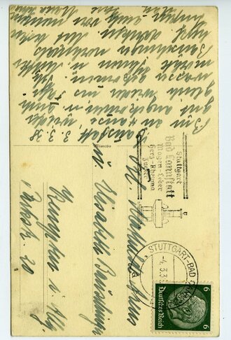 Foto Adolf Hitler am Rednerpult,  als Postkarte gelaufenMaße 8,5 x 13,5 cm